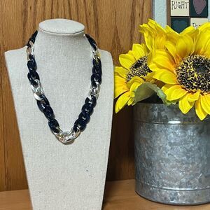 Brand New Elegant Silver & navy Blue Chain Necklace #J3NK
